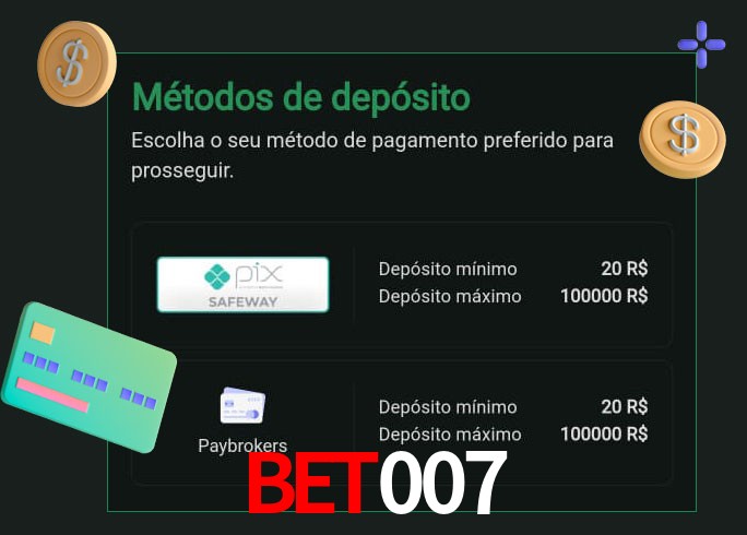 O cassino bet007 oferece uma grande variedade de métodos de pagamento